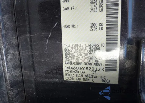 2012 Nissan Maxima 3.5 Sv z USA, uszkodzony, nr VIN 1N4AA5AP2CC829123